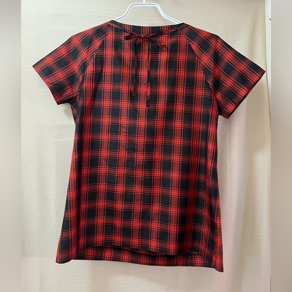 ⚫️ BOGO J.Crew women’s red plaid silk blouse with beaded neckline - Picture 5 of 8